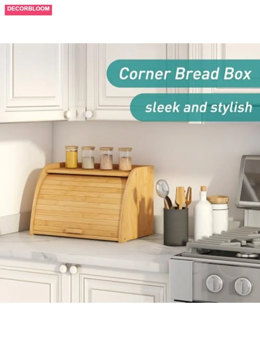 Bamboo Wood Bread Box for Kitchen Countertop, Large Storage Container